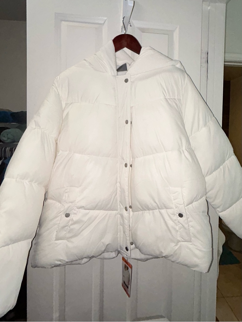 32 Degrees Women's XXL Poly Filled Hooded Puffer Jacket Off White/Ivory